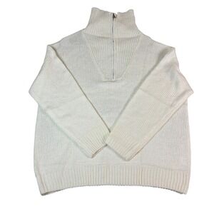 Mens Cream White Quarter Zip Mock Neck‎ Knit Sweater 2XL Acrylic Pullover